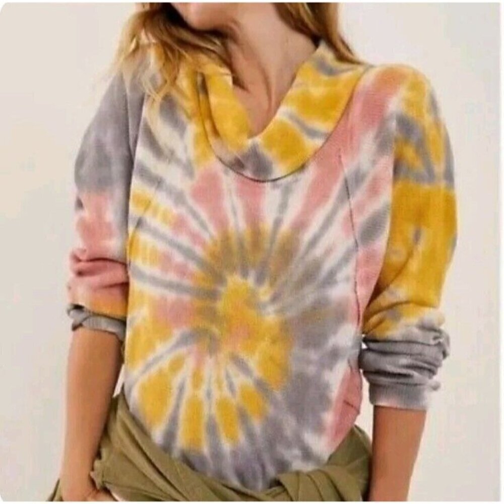 Anthro Pilcro Angie Mock Neck Waffle Top Tie Dye Women's Size XS Boho Hippie